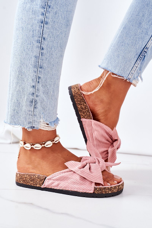 Вельветові тапочки на корковій підошві, рожеві літні