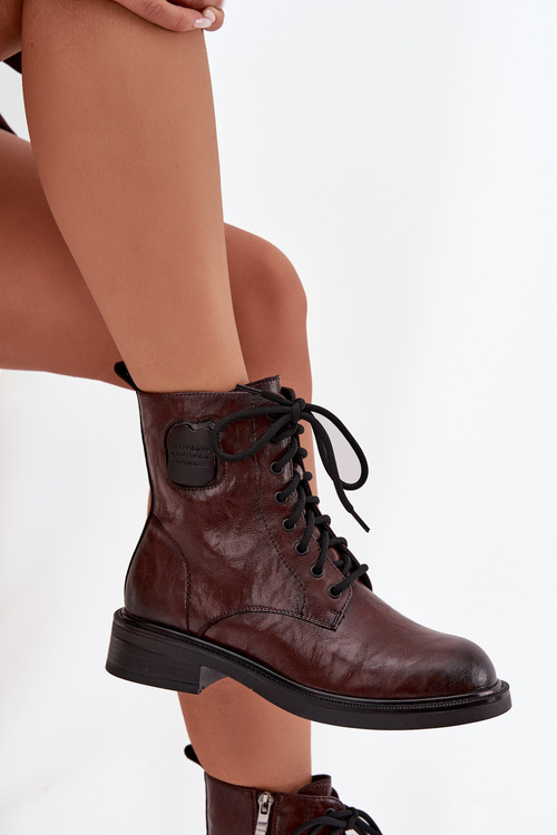 Шкіряні жіночі черевики з декоративним елементом Maciejka K7180-01 коричневі