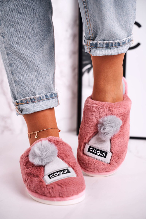 Жіночі пухнасті тапочки з шапочкою та помпоном, рожеві, зберігають тепло