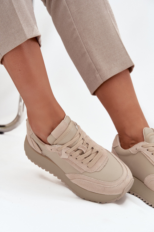 Шкіряні жіночі кросівки на платформі Artiker 55C0021 бежеві