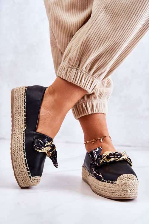 Жіночі шкіряні еспадрільї на ланцюжку Black Fancy