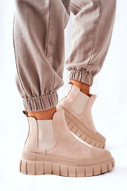 Замшеві чоботи на платформі бежеві Jennily
