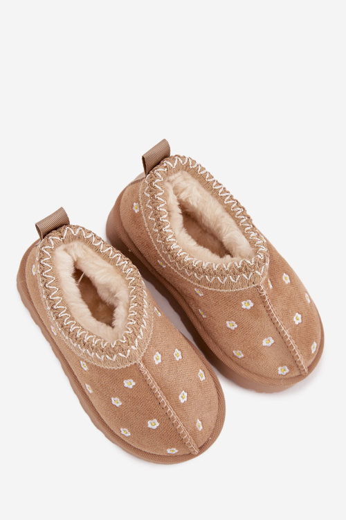 Дитячі зимові чоботи з квітами оббиті хутром бежеві Palina