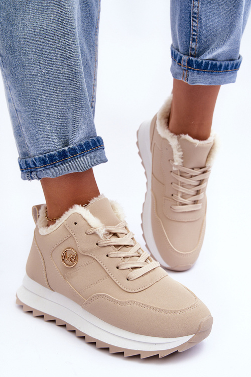 Спортивне шкіряне взуття на платформі з флісовою підкладкою, бежевий адіт