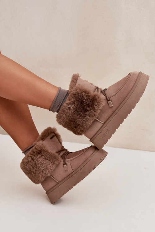 Жіночі Чоботи На Платформі З Пухом І Шнурівкою Big Star SS274114 Бежеві