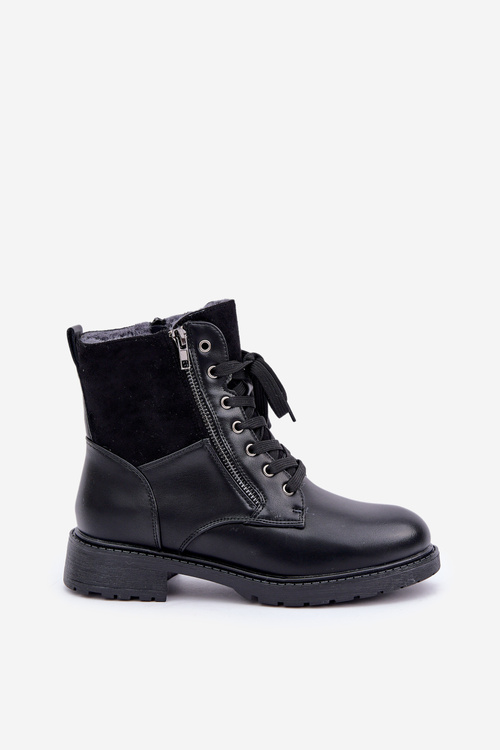 Утеплені черевики на плоскому каблуці еко шкіра чорні Naoise