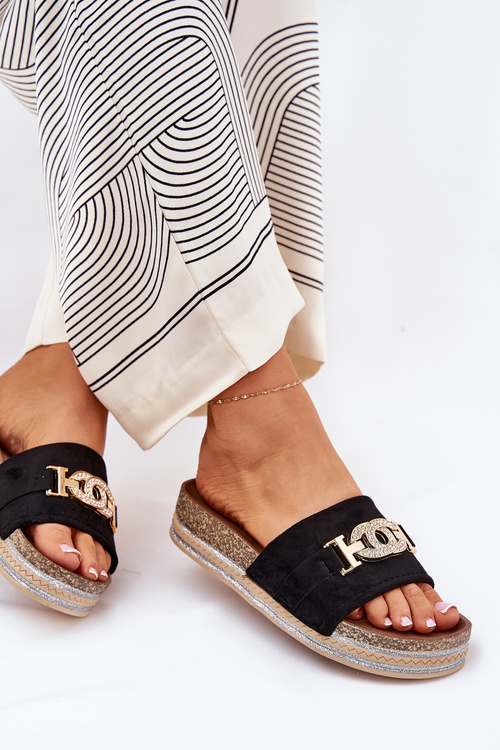 Жіночі Сандалі З Золотим Декором На Платформі З Блискітками Чорні Eanes