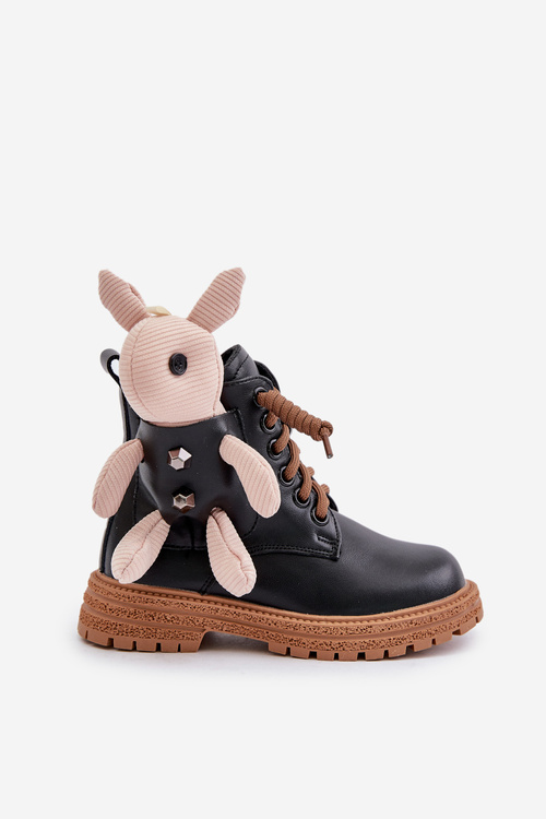 Чорні шкіряні утеплені дитячі чоботи на блискавці та ведмедику Vinceza 36261