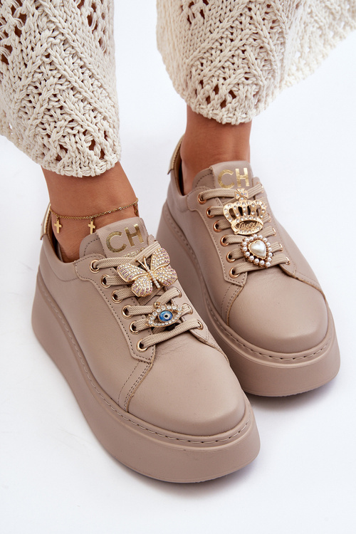 Жіночі шкіряні кросівки з декором CheBello 4292 Бежеві