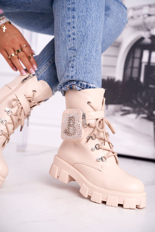 Жіночі чоботи з сумкою бежеві Seul