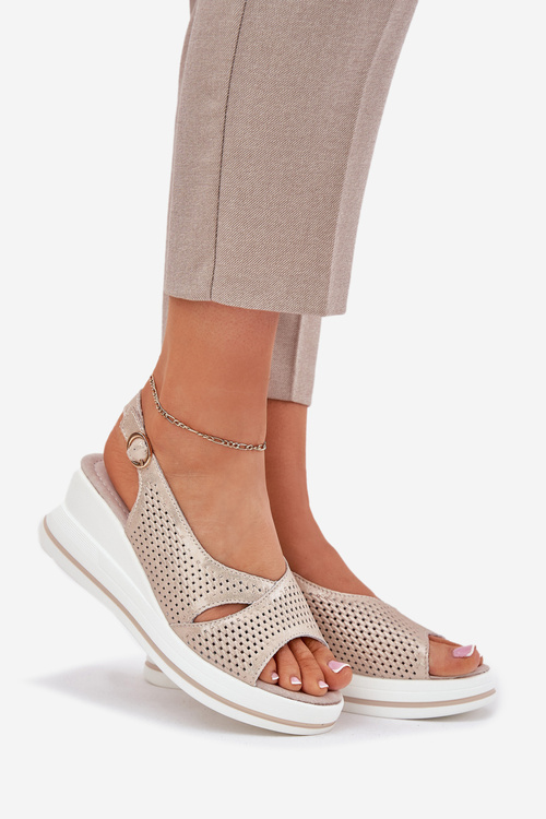 Жіночі Шкіряні Сандалі На Танкетці S.Barski LR51-660 Золоті