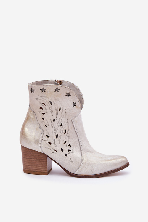 Перфоровані Замшеві Ковбойські Чоботи На Каблуку Зношені Золоті Lewski 3613