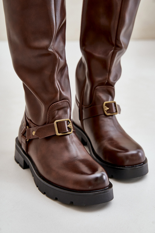 Теплі жіночі черевики на блискавці з еко шкіри Tialethe коричневого кольору