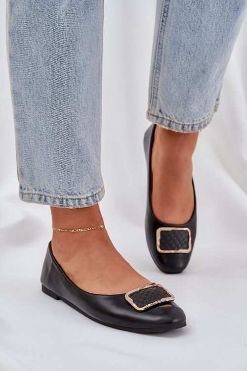 Еко шкіряні балетки з декором чорні Tulnelia