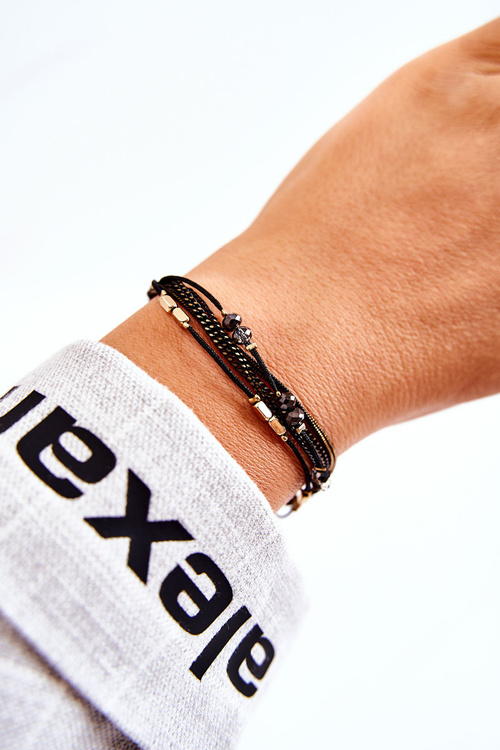 Жіночий регульований браслет з кристалами чорний