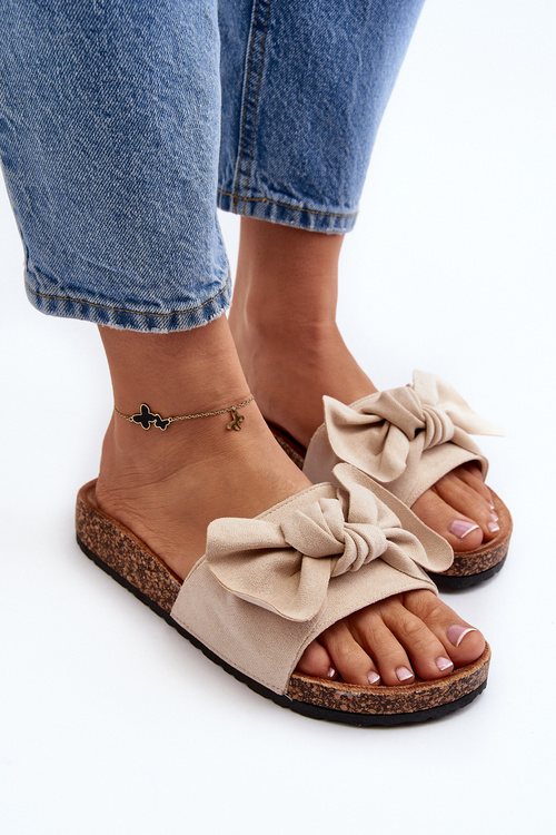 Жіночі бежеві тапочки з бантом Ezephira