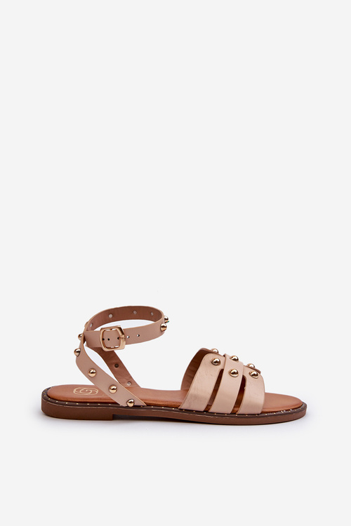 Жіночі сандалі на плоскій підошві з прикрасами бежевого кольору Ianaera