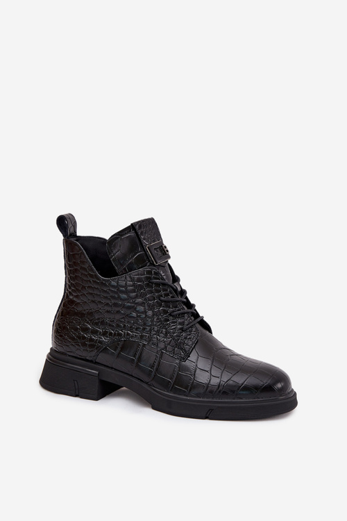 Шкіряні чоботи з декоративним тисненням ізоляційні Vinceza 66815 Чорні