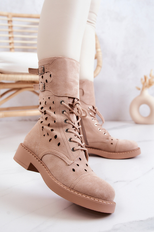 Замшеві ажурні ботильйони світло-бежевий Hermione