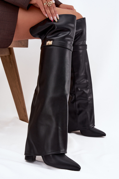 Ізольовані чоботи з підвернутим верхом до коліна підбором блок чорний Serelle