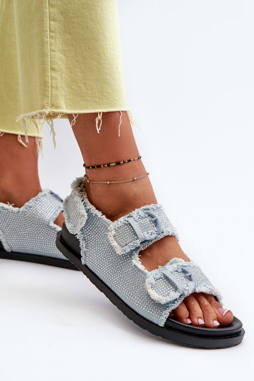 Сині жіночі джинсові босоніжки Irmale з прикрасами