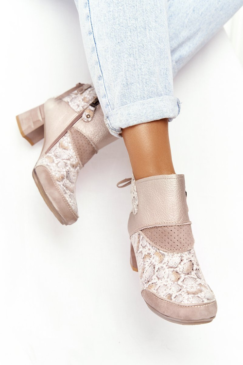 Жіночі шкіряні чоботи на блочному каблуці Maciejka Золотисто-бежеві 03963-20