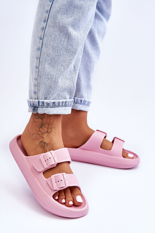 Жіночі поролонові босоніжки в смужку рожеві Шармен