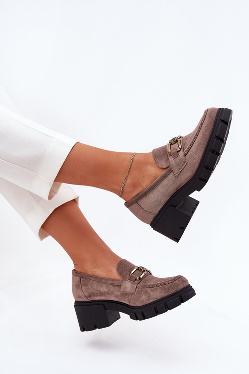 Еко Замшеві Жіночі Півчеревики З Декором Ciemnobeżowe Vinceza 39921