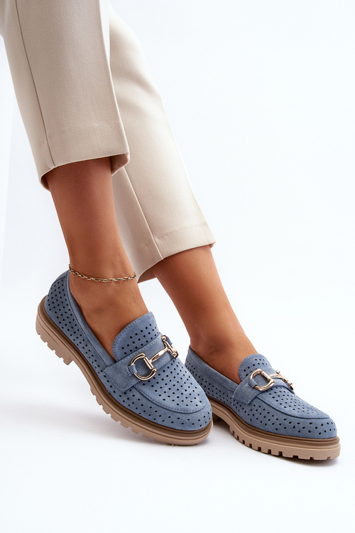 Жіночі сині вирізані мокасини з прикрасами Talesse