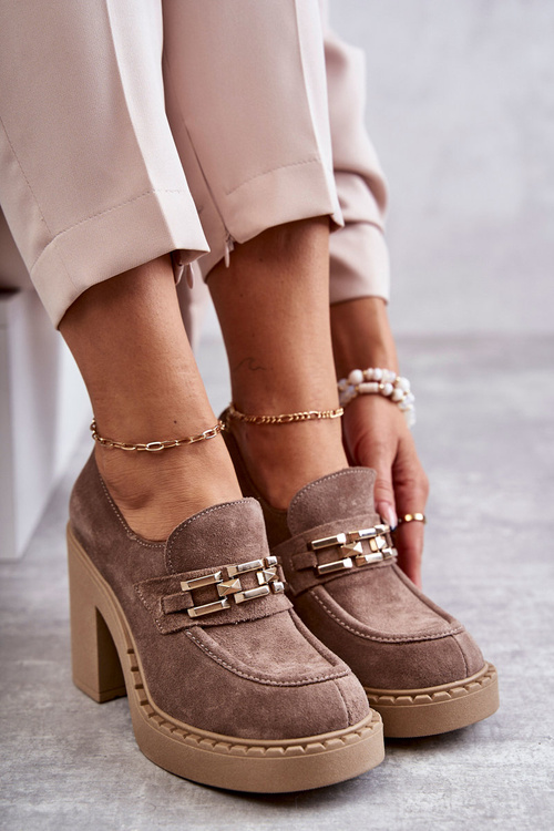 Замшеві туфлі на масивній посадці Beige Jaime