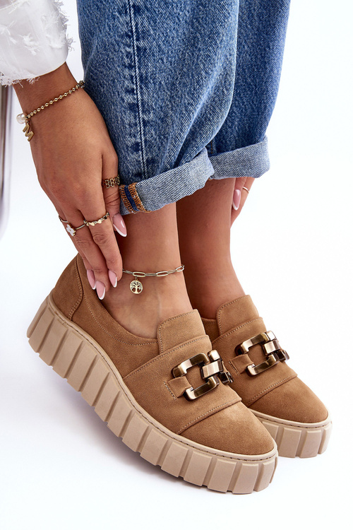 Жіночі замшеві туфлі на платформі з декором темно-бежеві Lewski 3398