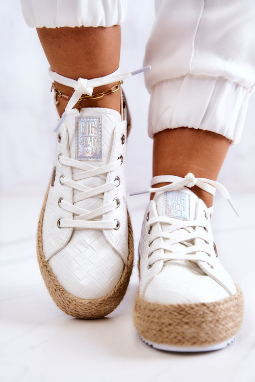 Зав'язані еспадрільї на плетеній платформі Big Star JJ274397 Білі