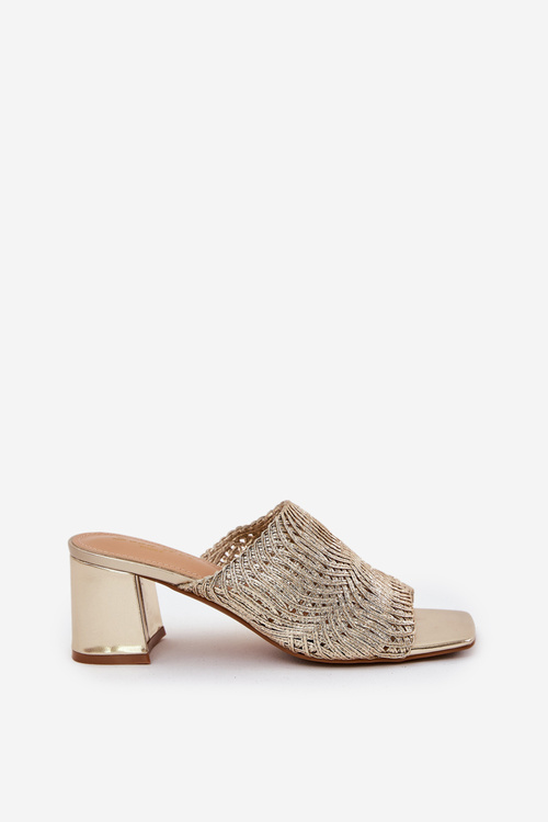 Жіночі Сандалі З Плетінням На Каблуку Золоті Ciariloria