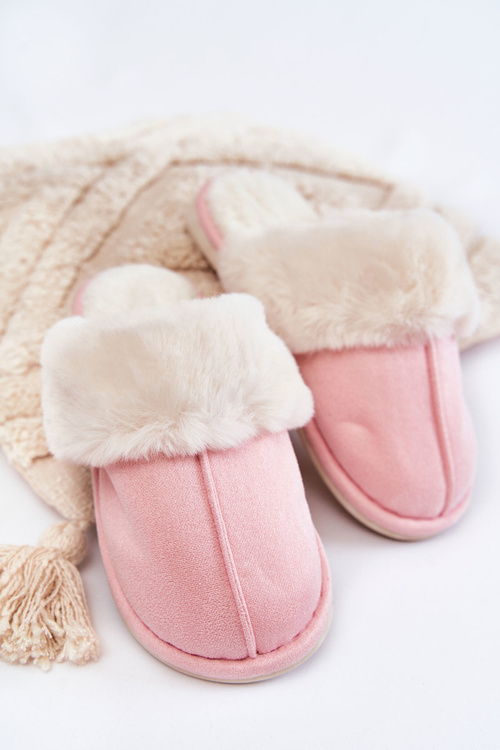 Жіночі гладкі тапочки з хутром рожевого кольору