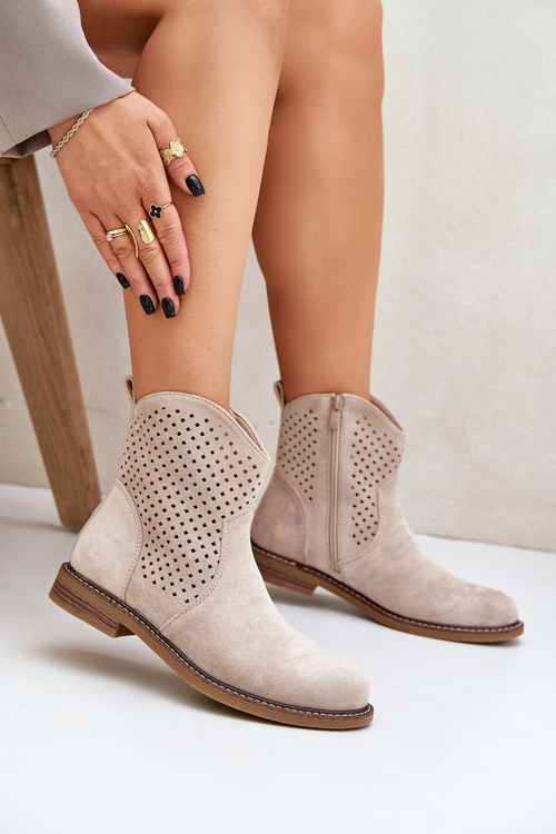Перфоровані черевики на плоскому каблуці світло-бежеві Zinollia