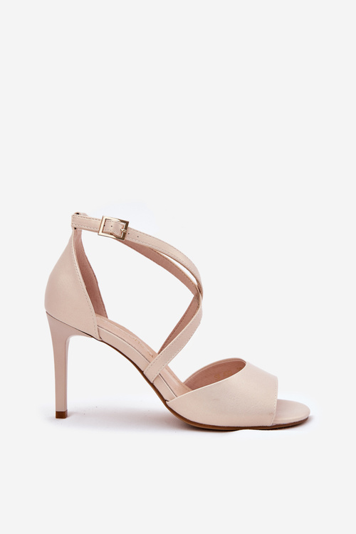 Сандалі З Переплетеними Ремінцями На Тонкому Каблуці Перловий Бежевий Sergio Leone SK432