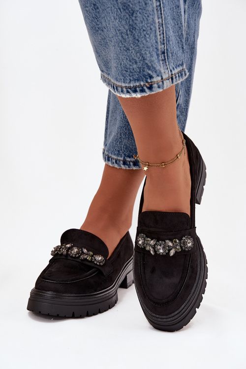 Замшеві Мокасини Для Жінок З Декоративною Брошкою Чорні Valiana