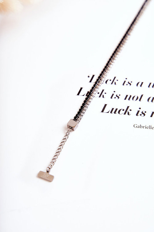 Подвійний жіночий браслет з фіанітами сріблясто-чорного кольору