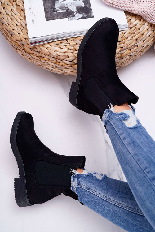 Жіночі замшеві чоботи на шпильці чорні 8BT35-0585