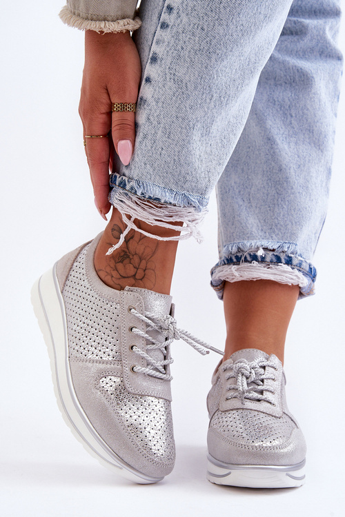 Шкіряне спортивне взуття з перфорацією S.Barski AL22246 Silver