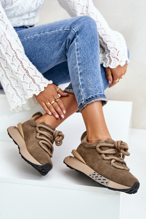 Жіночі замшеві кросівки на платформі з товстою шнурівкою Artiker 54C1466 Світло-коричневий