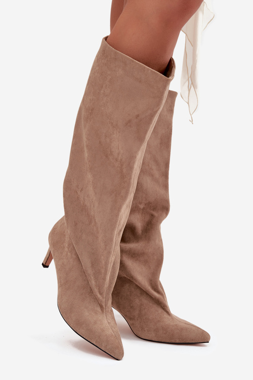 Приспілувати жіночі чоботи на підборах бежеві Taffine