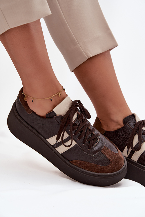 Шкіряні жіночі кросівки на платформі Zazoo 3775 шоколадні