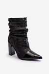 Чоботи зі змійовим візерунком і каблуком Чорні Casima
