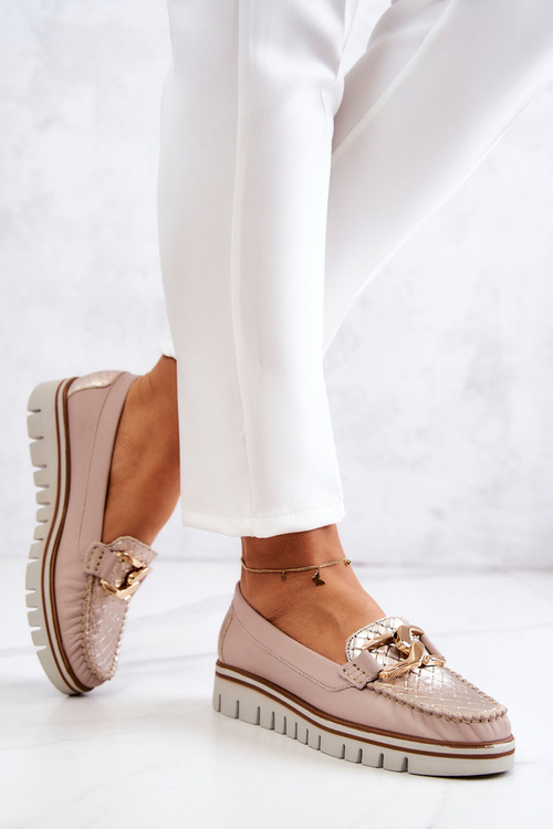 Жіночі шкіряні лофери на платформі Beige Venesia