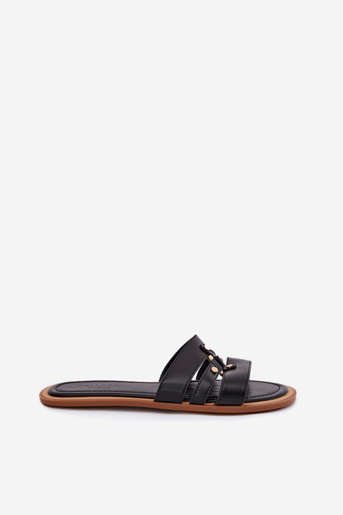 Плоскі Жіночі Сандалі З Золотим Деталем Чорні Noroti