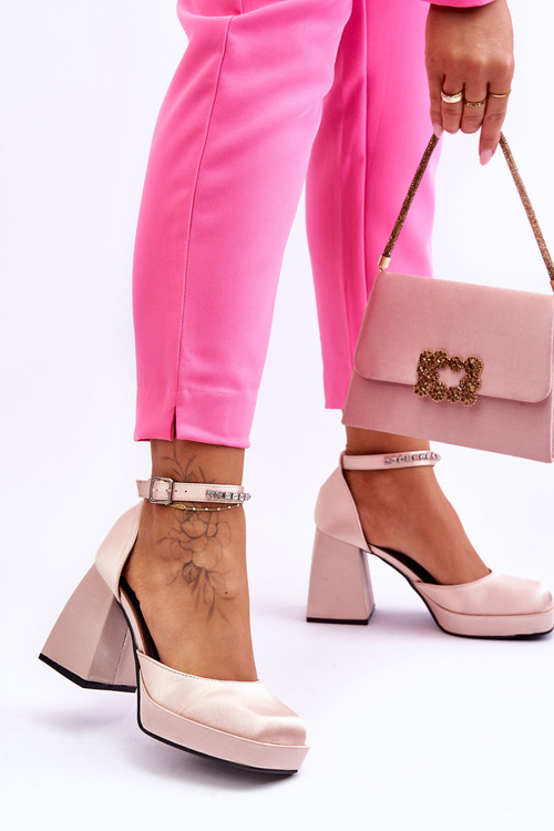 Модні човники на масивних підборах з цирконами Бежеві Adel