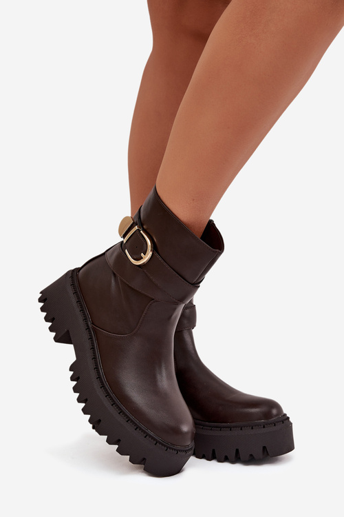 Ізольовані жіночі чоботи із золотою пряжкою шоколадні Еланоре