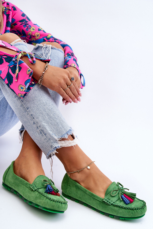 Замшеві лофери з бантом і бахромою Green Dorine