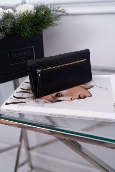 Гаманець жіночий великий чорний із засувкою